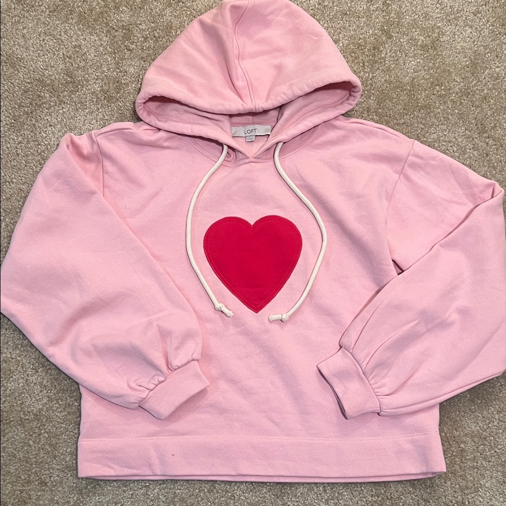 LOFT Pink Hoodie with Red Heart